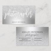 カメラマンの銀のグリッターのグラデーションな金属ホイル 名刺 (正面/裏面)