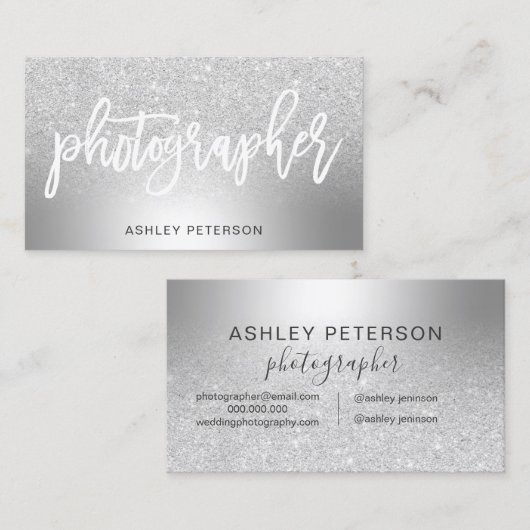 カメラマンの銀のグリッターのグラデーションな金属ホイル 名刺 (正面/裏面)