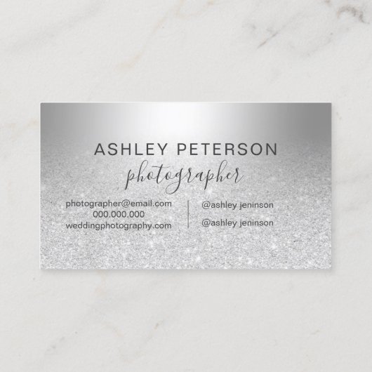 カメラマンの銀のグリッターのグラデーションな金属ホイル 名刺 (裏面)