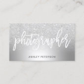 カメラマンの銀のグリッターのグラデーションな金属ホイル 名刺 (正面)