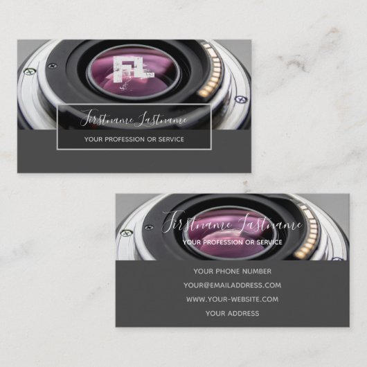 カメラマン用DSLRカメラレンズビデオグラファー 名刺 (正面/裏面)