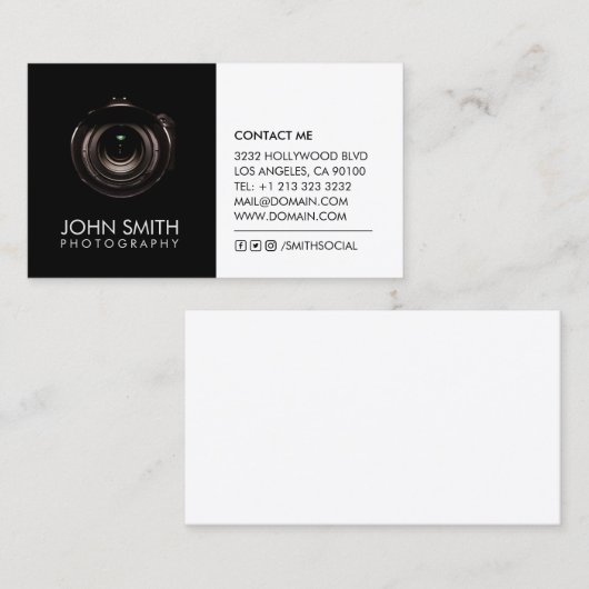カメラレンズの白黒の写真 名刺 (正面/裏面)