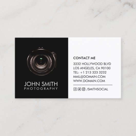 カメラレンズの白黒の写真 名刺 (正面)
