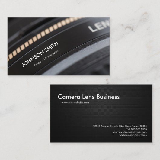 カメラレンズ店 – 白黒フォトグラファー 名刺 (正面/裏面)
