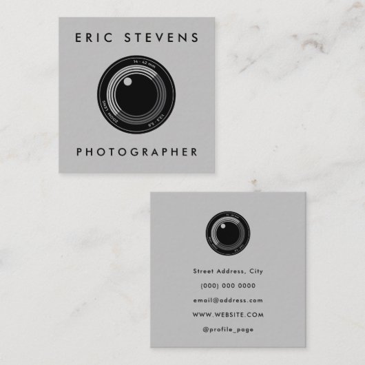 カメラレンズ黒と灰色の四角の名刺 スクエア名刺 (正面/裏面)