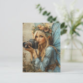 カメラ付きフェアリー混合メディアコラージュ ポストカード (スタンド正面)