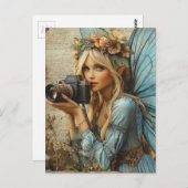 カメラ付きフェアリー混合メディアコラージュ ポストカード (正面/裏面)