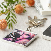 カメラ付きモノグラムグラフィッティ女性 キーホルダー (側面)