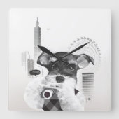 カメラ付シュナウザー スクエア壁時計 (正面)