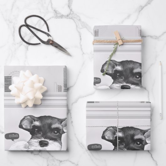 カメラ付シュナウザー ラッピングペーパーシート (正面)