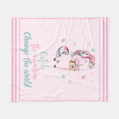 カメラ感動的と星でピンクのユニコーン フリースブランケット (正面(横))