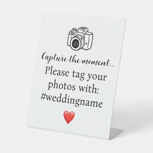 カメラ、瞬間のハッシュタグ結婚をキャプチャ 台座サイン (正面)