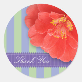 カメリアとストライプリボン付きリボン：ピンク ラウンドシール