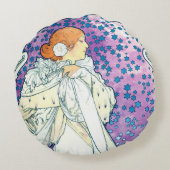 カメリアのレディーアルフォンスミュシャ装飾用クッション ラウンドクッション (裏面)