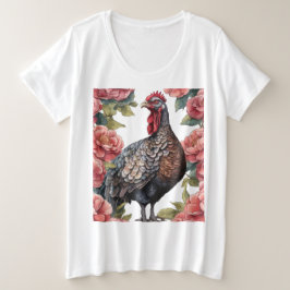 カメリアの花とアラバマワイルドターキー プラスサイズTシャツ