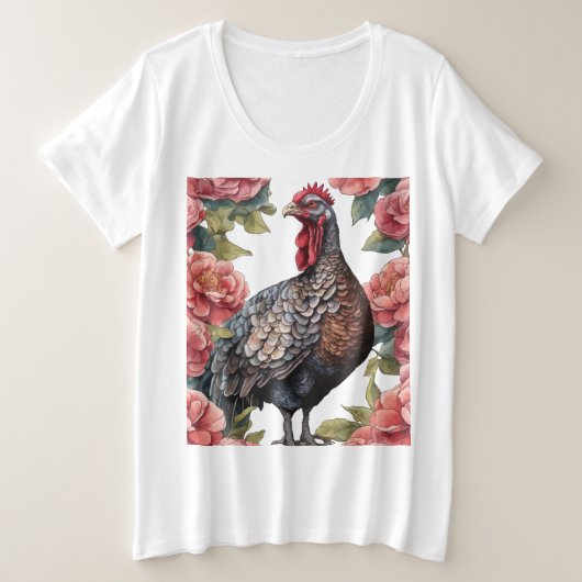 カメリアの花とアラバマワイルドターキー プラスサイズTシャツ (デザイン正面)