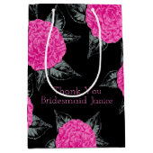 カメリアインクアート熱いピンクとブラック結婚式の引き出物 ミディアムペーパーバッグ (正面)