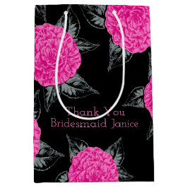 カメリアインクアート熱いピンクとブラック結婚式の引き出物 ミディアムペーパーバッグ