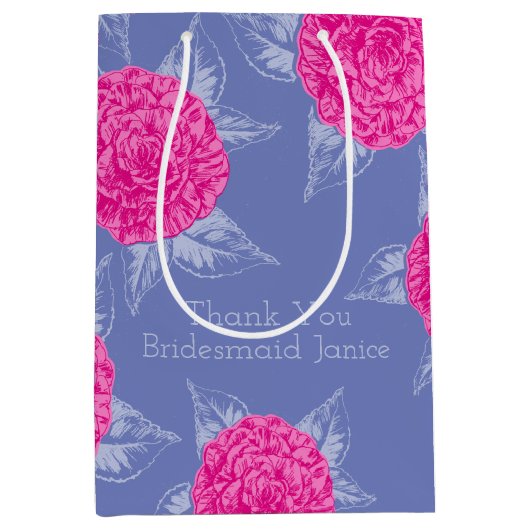 カメリアインクアート熱いピンクと青の結婚式の引き出物 ミディアムペーパーバッグ (正面)