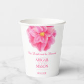カメリアスピンクの水色の花カスタムウェディング 紙コップ (裏面)