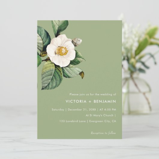 カメリア素朴フローラセージミニマルシンプル結婚ズ 招待状 (スタンド正面)
