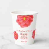 カメリア赤い水の色のアートフローラカスタムウェディング 紙コップ (正面)