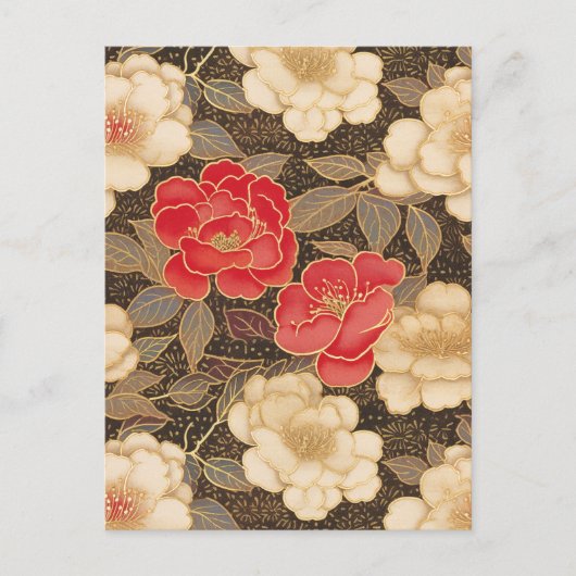カメリア赤と白ス千代紙 ポストカード (正面)
