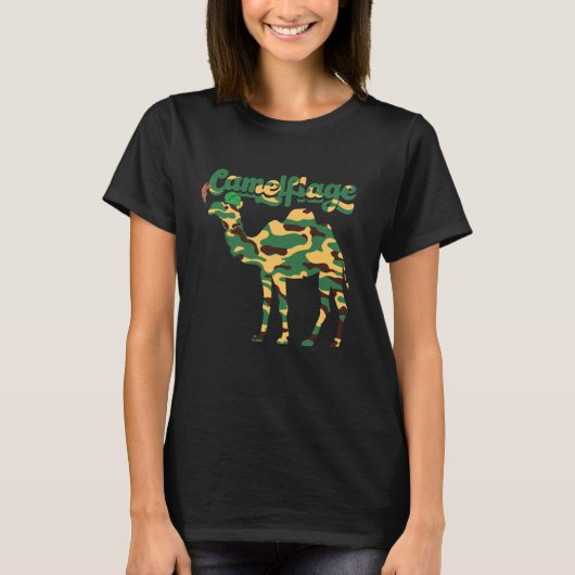 カメルおもしろいズーアニマルプンカメルフラージュ迷彩柄ミーム Tシャツ (正面)
