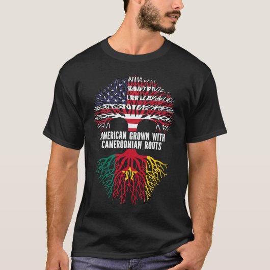 カメルーンのルーツ米国国旗で育ったアメリカ人 Tシャツ (正面)