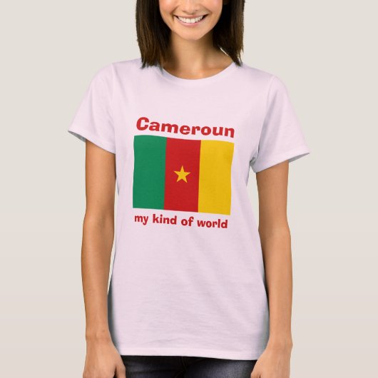 カメルーンの旗+地図+テキストTシャツ Tシャツ (正面)