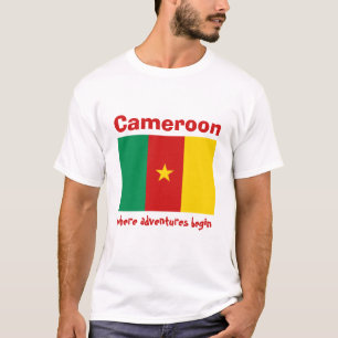 カメルーンの旗+地図+テキストTシャツ Tシャツ