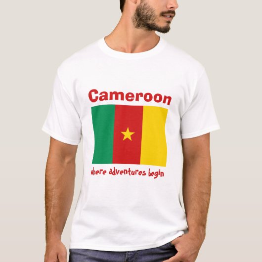 カメルーンの旗+地図+テキストTシャツ Tシャツ (正面)