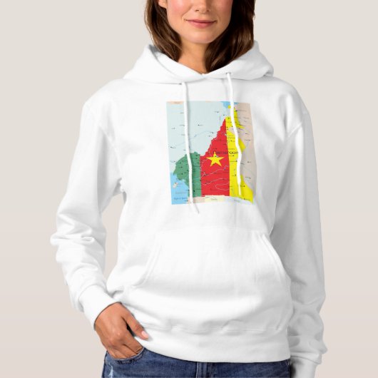 カメルーンウォメンズの地図フード付きスウェットシャツ パーカ (正面)