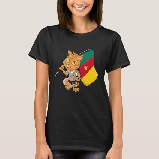 カメルーンサポーターの猫 Tシャツ (正面)