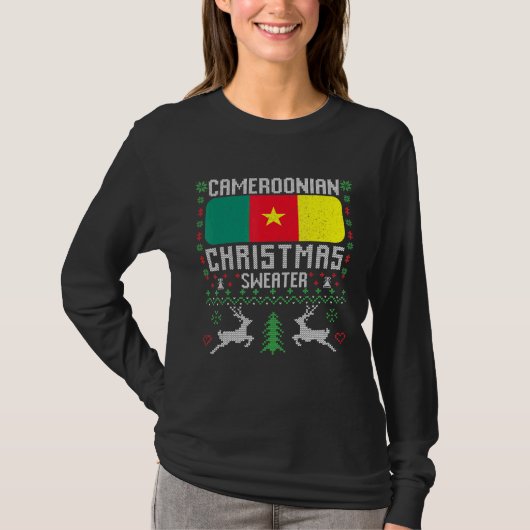 カメルーン国旗カメルーンのクリスマスセーター Tシャツ (正面)