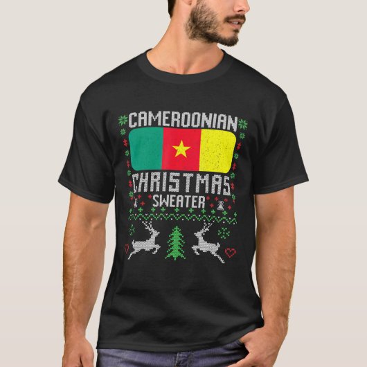 カメルーン国旗カメルーンのクリスマスセーター Tシャツ (正面)