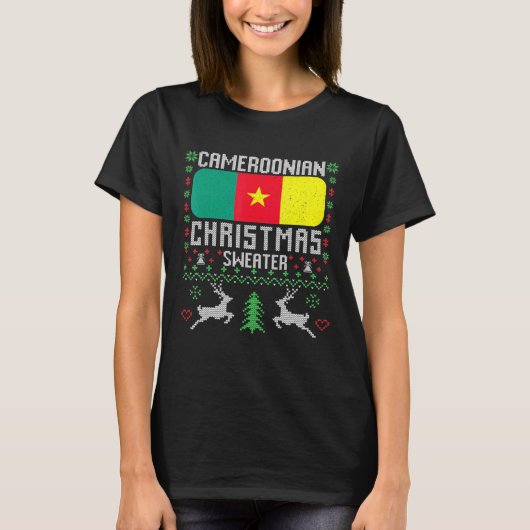 カメルーン国旗カメルーンのクリスマスセーター Tシャツ (正面)