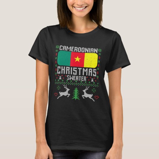 カメルーン国旗カメルーンのクリスマスセーター Tシャツ (正面)