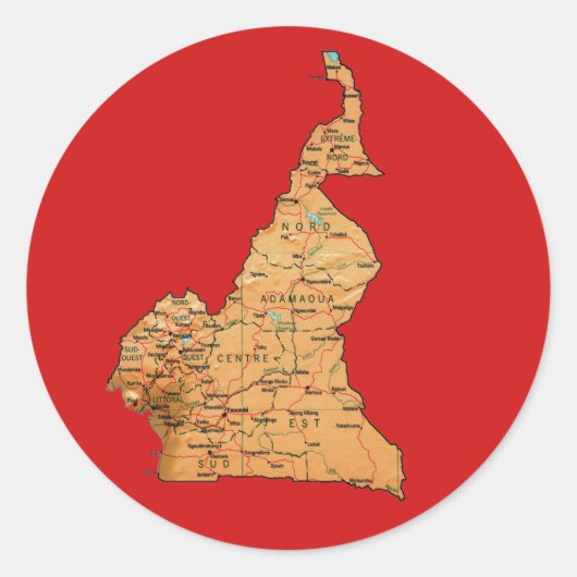 カメルーン地図ステッカー ラウンドシール (正面)