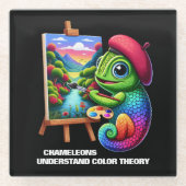 カメレおもしろいオンは色説を理解 ガラスコースター (正面)