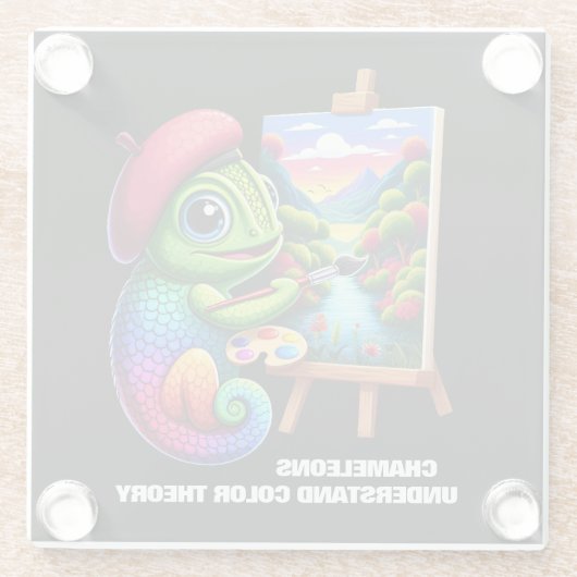 カメレおもしろいオンは色説を理解 ガラスコースター (裏面)