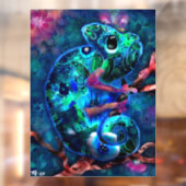 カメレオンお洒落抽象芸術フローラティール(緑がかった色)グリーン ウィンドウサイン (シート2)