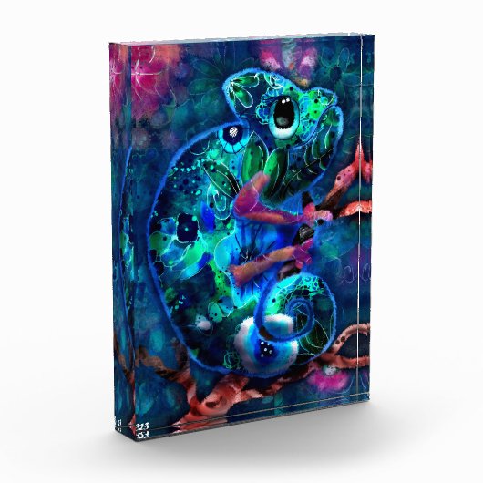 カメレオンお洒落抽象芸術フローラティール（緑がかった色）グリーン フォトブロック (左)