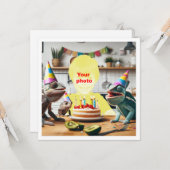 カメレオンとトカゲの子供の誕生日 カード (正面/裏面インサイチュ)