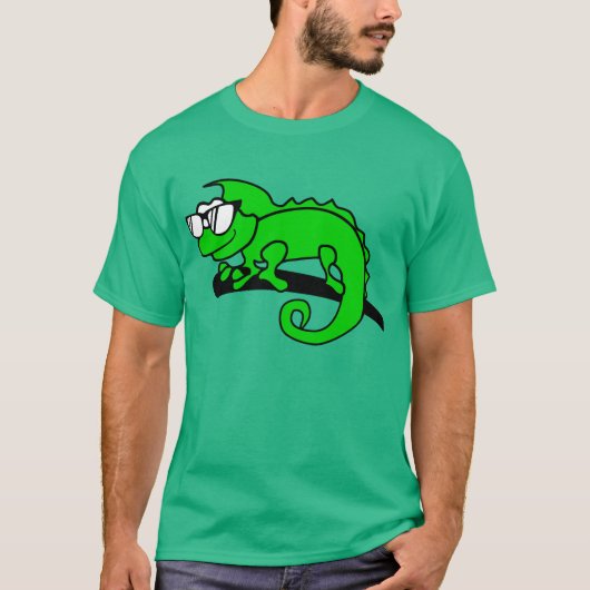 カメレオンのヒップスターのカッコいい動物の設計 Tシャツ (正面)