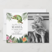 カメレオンの爬虫類の女の子の白い誕生日写真 招待状 (正面)