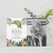 カメレオンの爬虫類の女の子の白い誕生日写真 招待状 (スタンド正面)