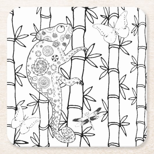 カメレオンの落書き スクエアペーパーコースター (正面)