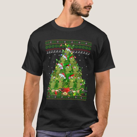 カメレオンクリスマスツリー照明醜いカメレオンキリスト Tシャツ (正面)