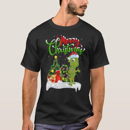 カメレオンクリスマスデコレーションサンタカメレオンキリスト Tシャツ (正面)